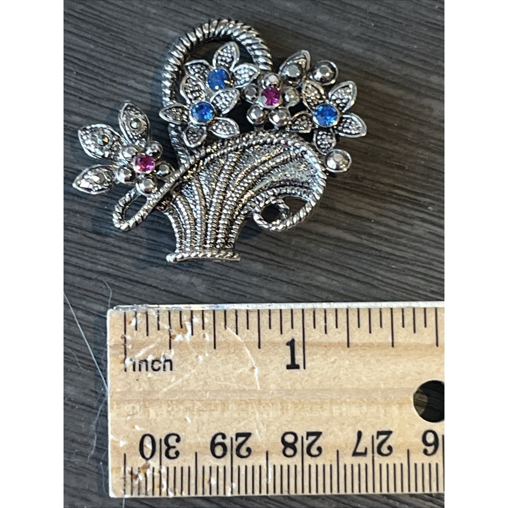 Vintage Aai  Flower Basket Brooch Pin Silver Tone - Picture 4 of 4